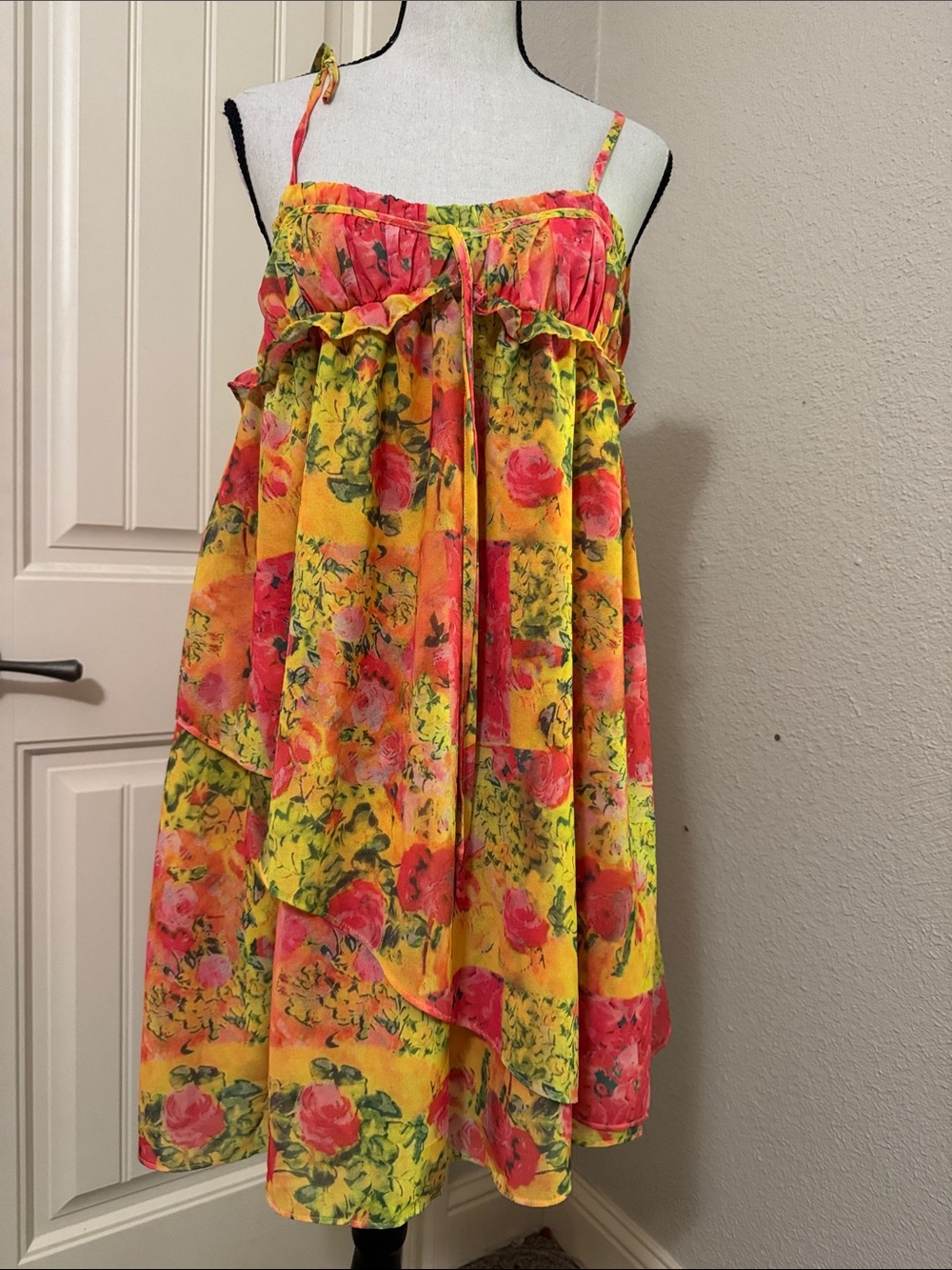 Universal Thread Yellow and Pink Floral Mini Sundress